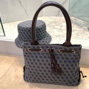 Vtg Dooney & Bourke Mini Tassel Tote Bag & Bucket Hat SET